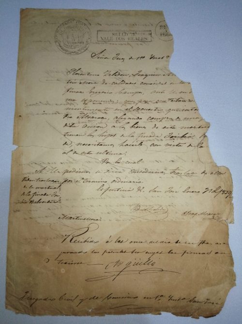 Documento del juzgado civil de San José, 31 de enero de 1859, firmado por Don Manuel Arguello 